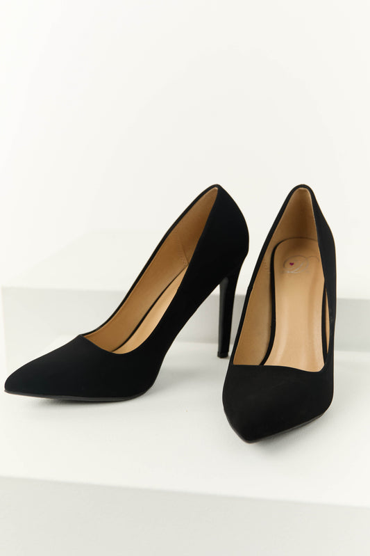 Black Suede Pointed Toe High Heel Pumps for Women