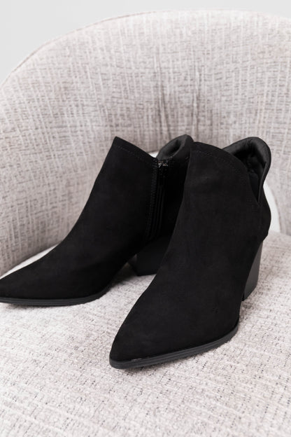 Black Suede Pointed Toe Side Slit Booties for Women