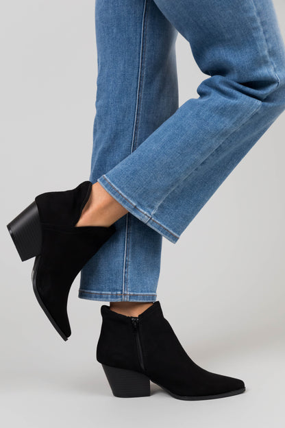 Black Suede Pointed Toe Side Slit Booties for Women