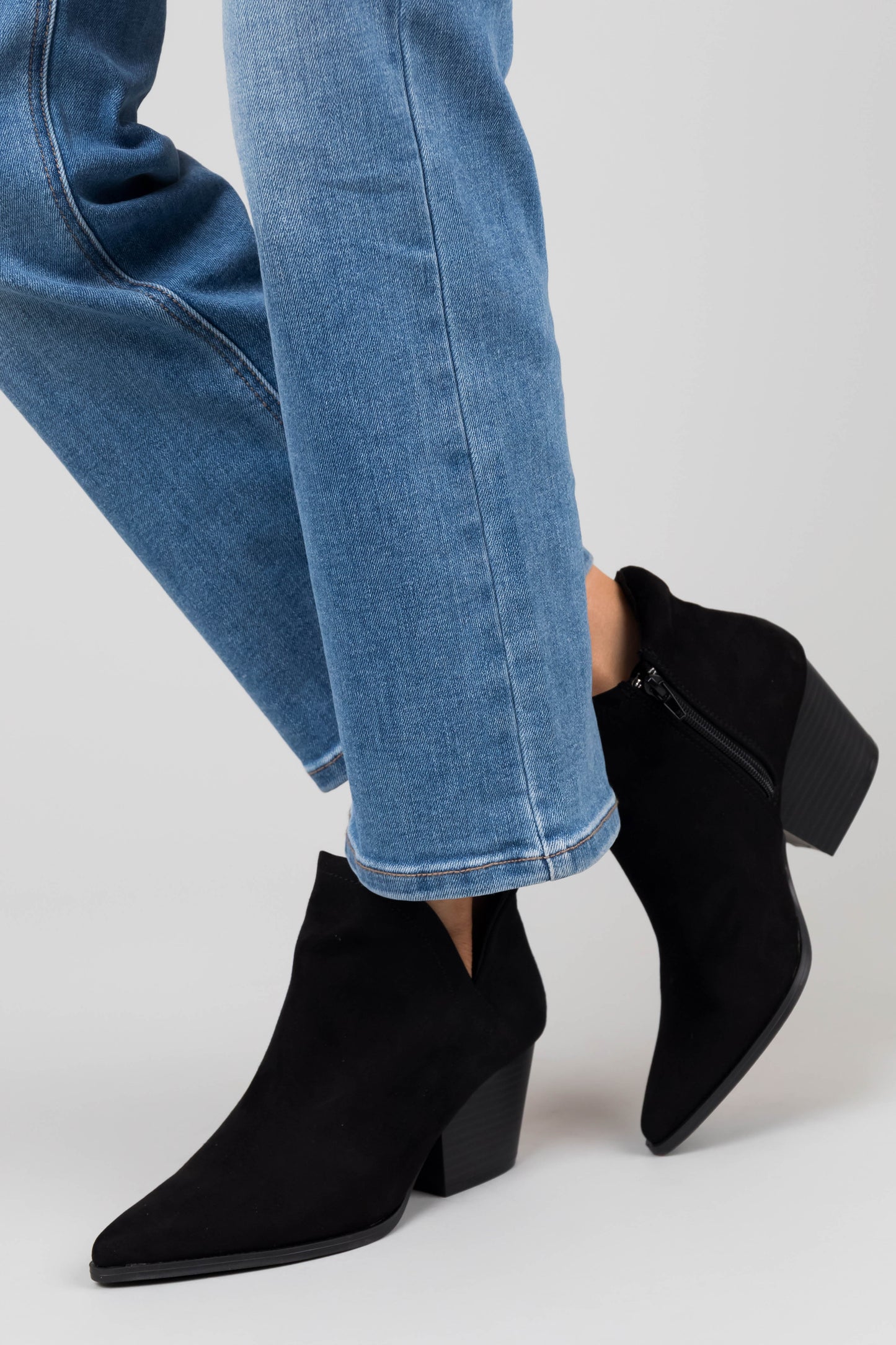 Black Suede Pointed Toe Side Slit Booties for Women