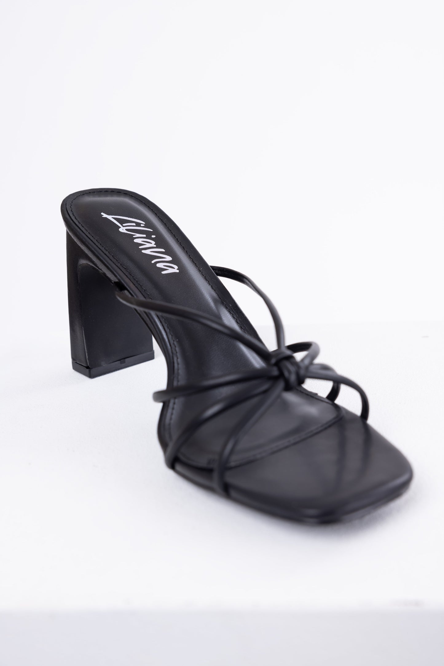 Black Strappy Knot Slip-On Dress Heels for Women