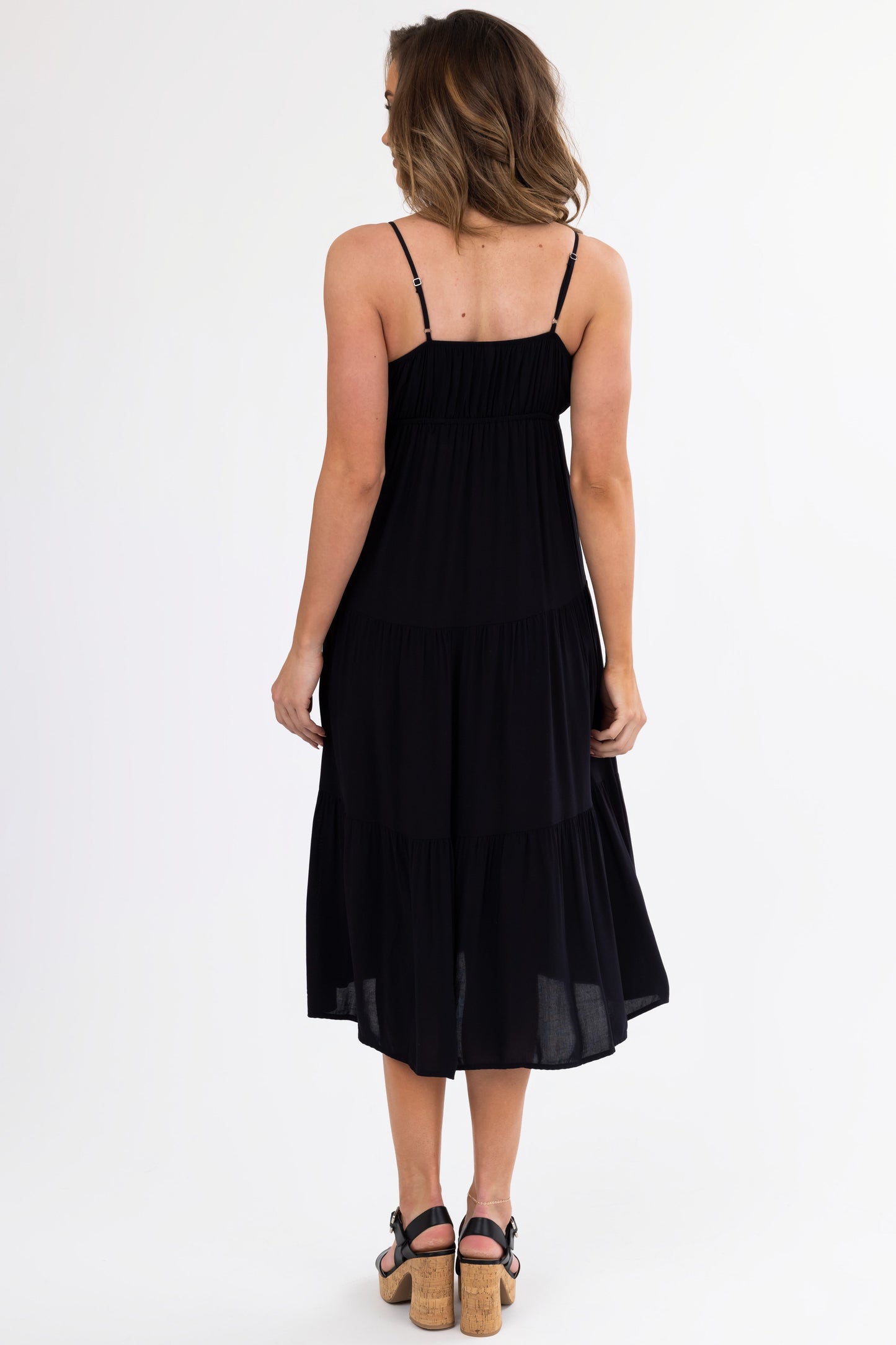 Black Sweetheart Neck Tiered Midi Dress for Women