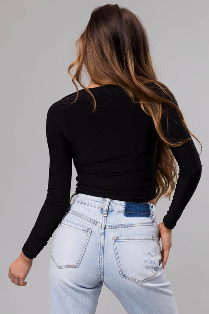 Black Sweetheart Neck Long Sleeve Crop Top for Women