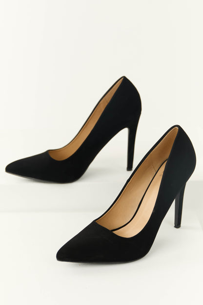 Black Suede Pointed Toe High Heel Pumps for Women
